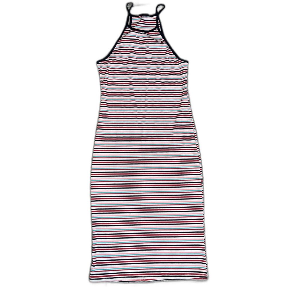 Rue 21 Womens Large Striped Colorful Midi Dress Bodycon‎ Sleeveless
